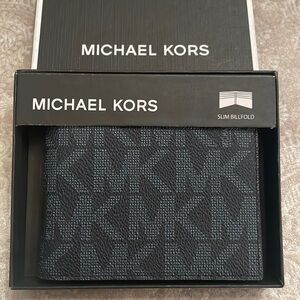 Brand New Michael Kors Admiral Blue Logo Slim Billfold Jet Set Men's Wallet